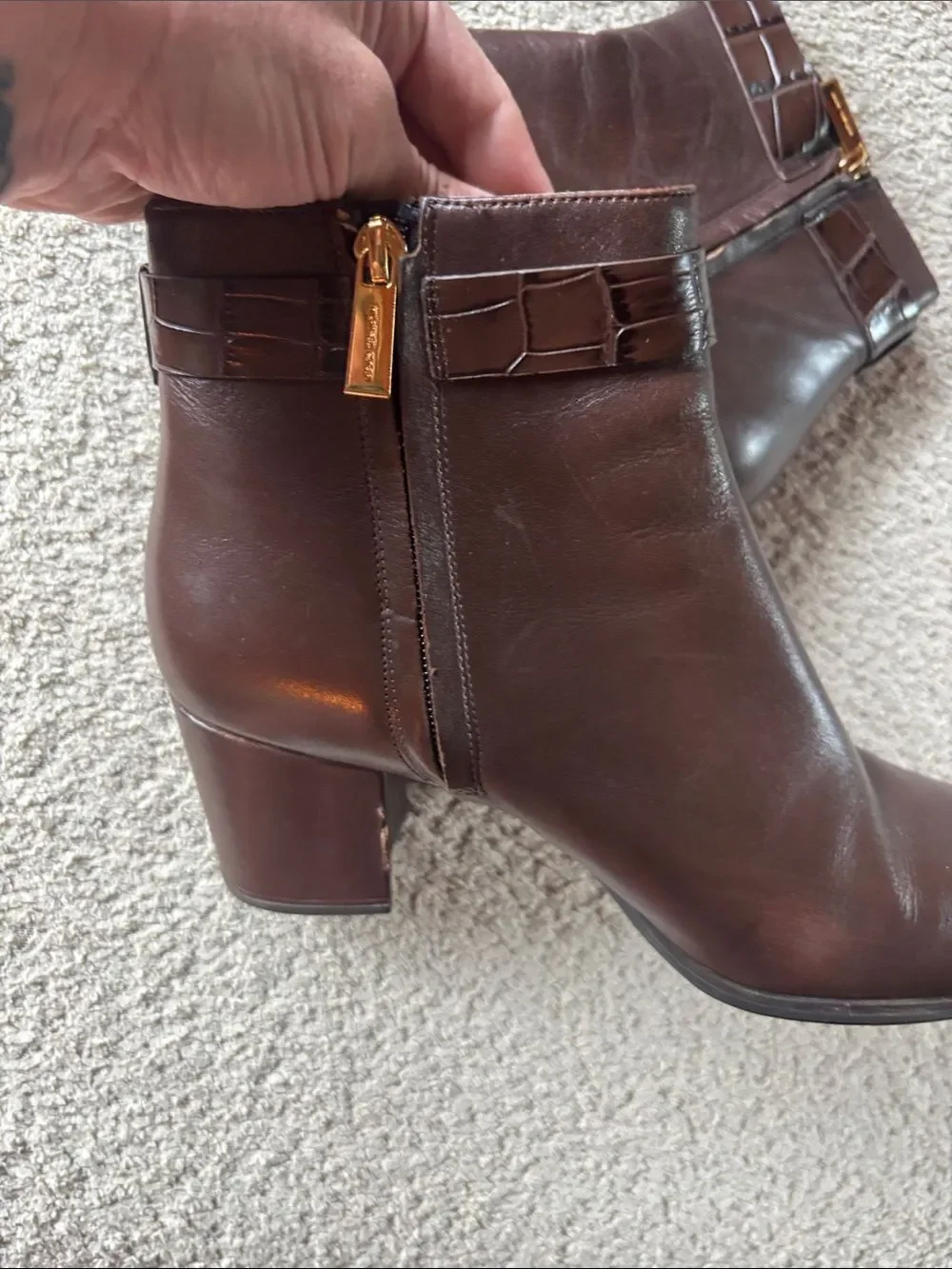 Women’s Brown Leather Ankle Boots with Block Heel
